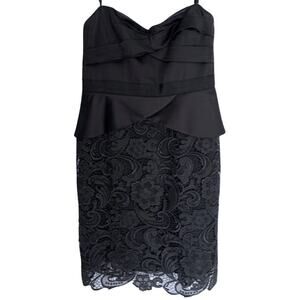 BCBGMaxazria Dress Womens Size 12 Black Lace Pencil Strapless Cocktail NWT